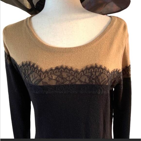 AB Studio knit long sleeve dress with gold lace trim size medium New with tag - Picture 4 of 8